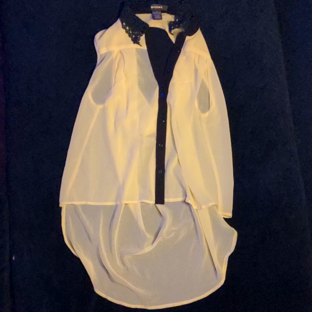 Beautiful Sheer Button Up with Lace Collar